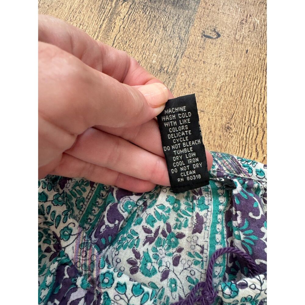 Lucky Brand Peasant Top Blue Purple Metallic Medium Tie at Neckline Boho - Picture 4 of 6